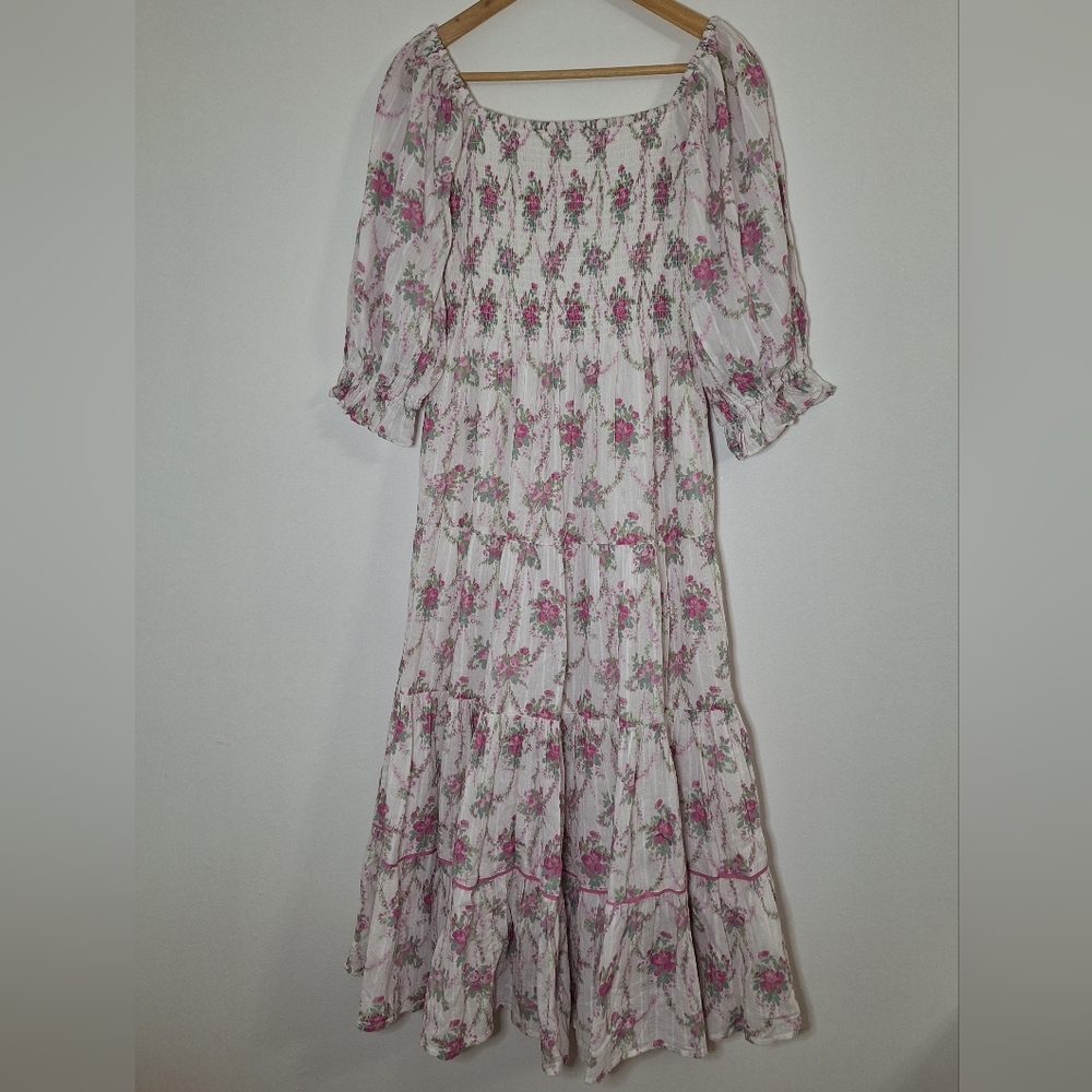 NWT LoveShackFancy White and Pink Floral Dress - Picture 2 of 13